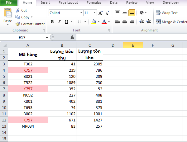 6-1-2 Sau khi lọc, giá trị trùng được excel 10 hiển thị nổi bật bằng chữ đỏ, đổ ô màu đỏ