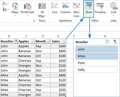 Cách để chèn Slicer cho PivotChart A slicer for an Excel table