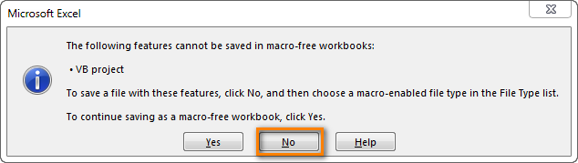 Các tính năng sau đây không thể được lưu trong bảng tính macro The following features cannot be saved in macro-free Workbook : VB project