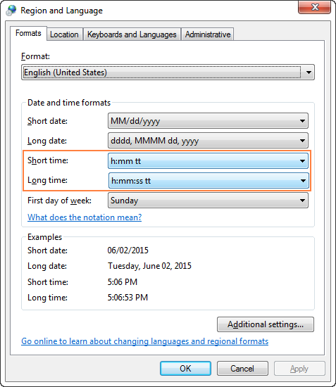 Changing the default time format