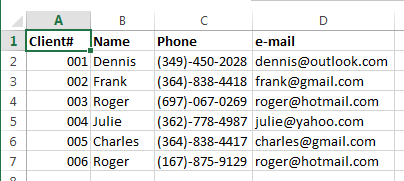 Our customer list in Excel