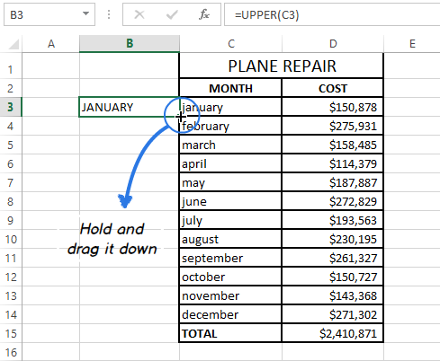 Select the cell and drag the fill handle down to copy the formula