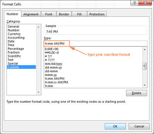 Creating a custom time format in Excel