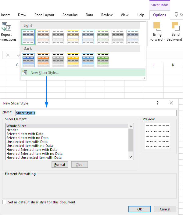 Tạo kiểu Slicer tùy chỉnh trong Excel Creating a custom slicer style in Excel
