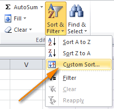 Click the Sort & Filter button and select Custom Sort…