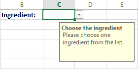 A message is displayed when a cell with the drop-down list is clicked.