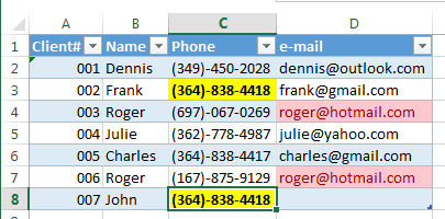 Autohighlight duplicates in new entries