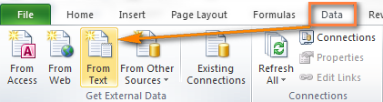 To convert a CSV file to excel, click From Text on the Data tab.
