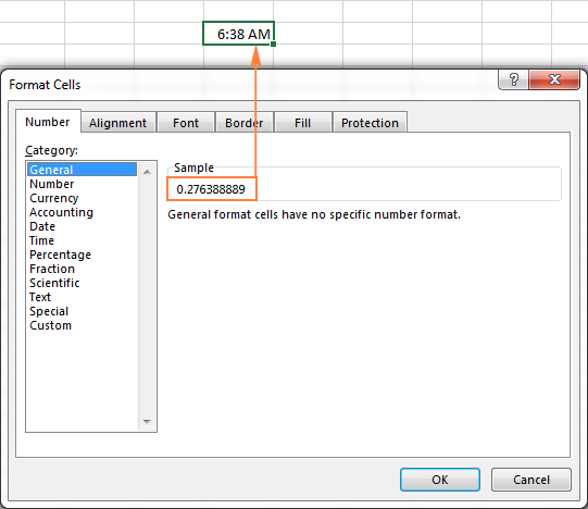 Get a decimal representing the time in a cell