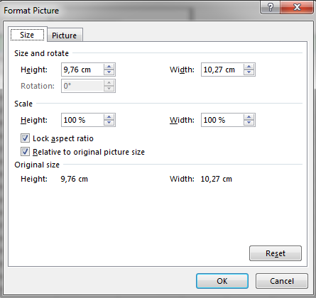 Click the Size tab to change the size or scale