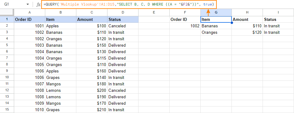 Cách kết hợp nhiều Vlookup The formula to return multiple matches in Google Sheets