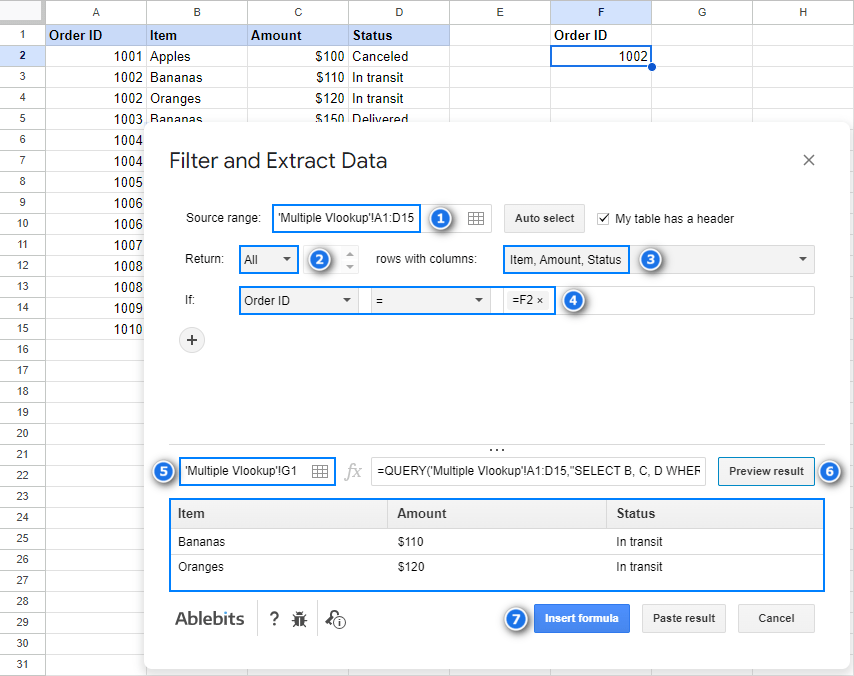 Vlookup multiple matches in Google Sheets