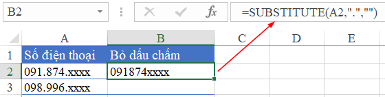 3- cách bỏ dấu chấm trong dãy số điện thoại trên Excel 3- cách bỏ dấu chấm trong dãy số điện thoại trên Excel