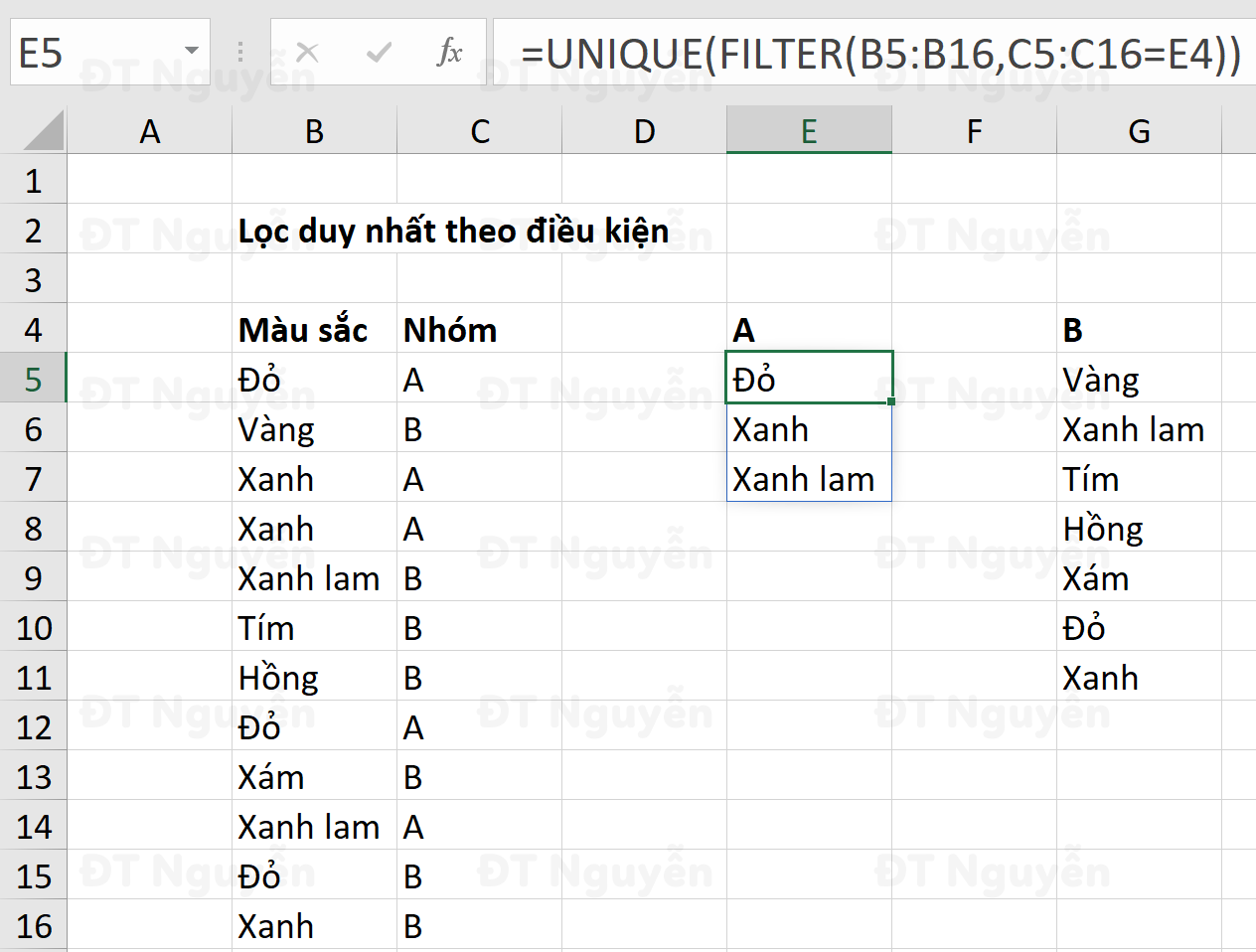 Lọc duy nhất theo điều kiện
