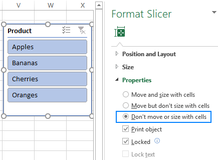Cố định vị trí Slicer trong một trang tính Lock the slicer position in a worksheet.