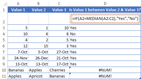 Hàm AND kết hợp - hàm Excel cho điều kiện trong khoảng 1 Using IF with the MEDIAN function to find out all values between the given two values