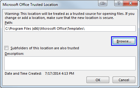 Click Browse to search for the needed place on your PC