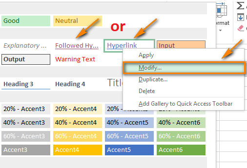 Right-click on Hyperlink or Followed Hyperlink and choose Modify to open the Styles dialog box