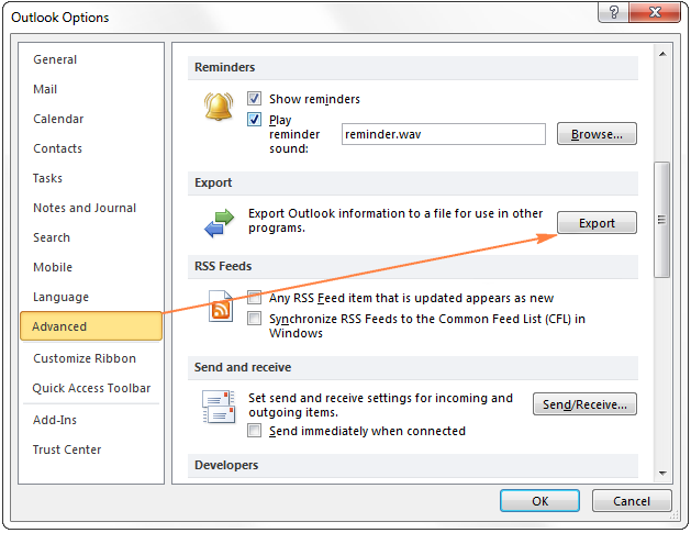 Backing up Outlook 2010 emails