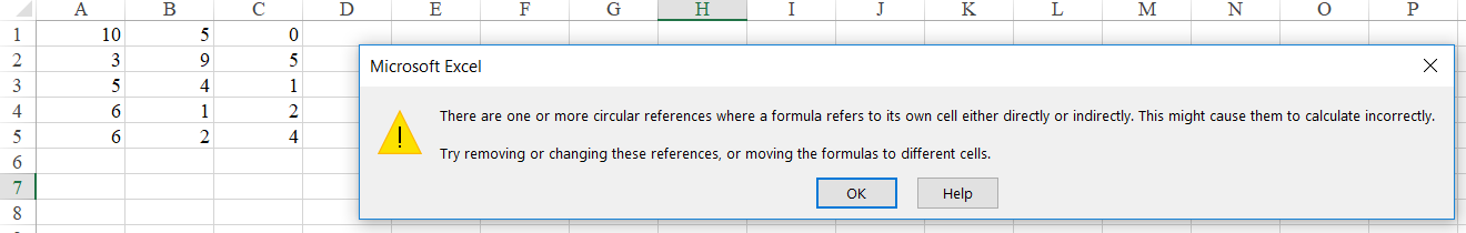 1 - sửa lỗi Circular References Warning trong Excel 1 - sửa lỗi Circular References Warning trong Excel
