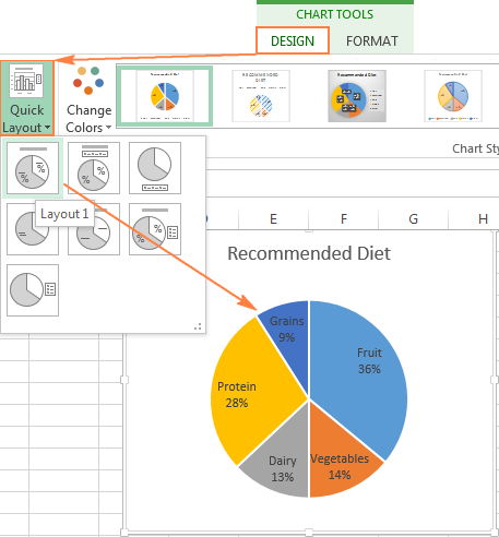 Hiển thị danh mục dữ liệu trên nhãn Choosing one of the predefined pie chart layouts