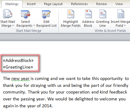 The placeholders will appear in a Word document.