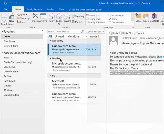 screenflow Bật Programmatic Access cho Outlook