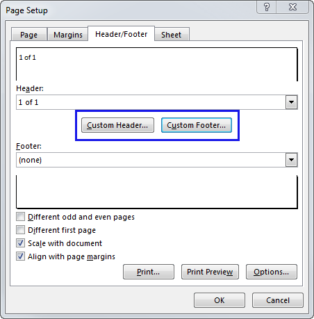 Custom Header hoặc Custom Footer Press the Custom Header or Custom Footer button