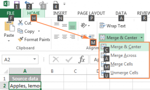 Các phím tắt để gộp ô trong Excel Các phím tắt để gộp ô trong Excel