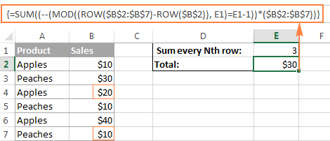 An array formula to sum values in every other or N<sup>th</sup> row