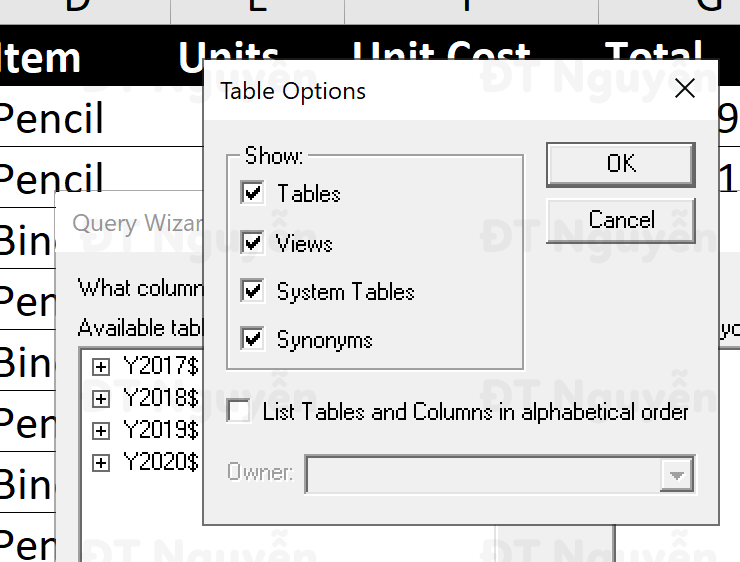 system-tables Cách truy cập vào Microsoft Query trong Excel