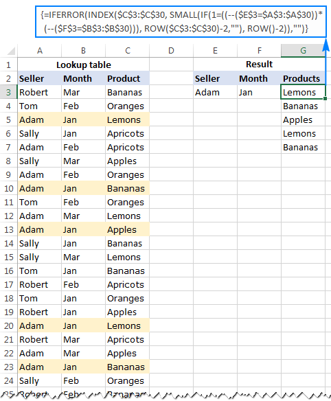 Trường hợp trả nhiều kết quả theo một cột Vlookup with multiple criteria returning multiple matches in a column