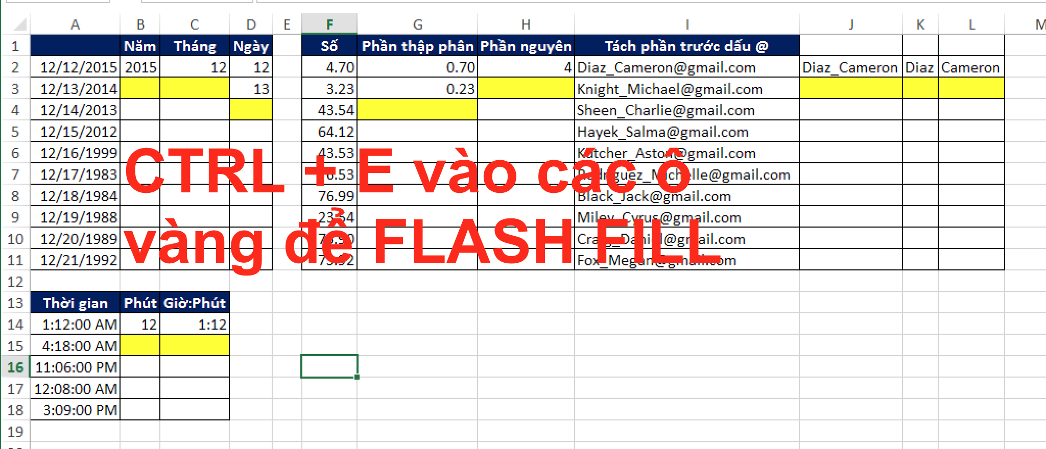 Sử dụng Flashfill trong Excel