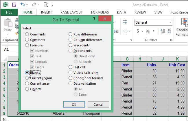 Excel xoá dòng trống xoá cột trống 10