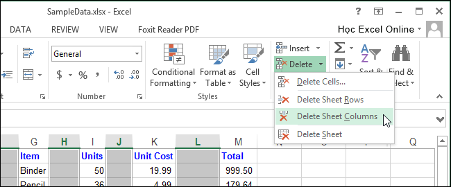 Excel xoá dòng trống xoá cột trống 12
