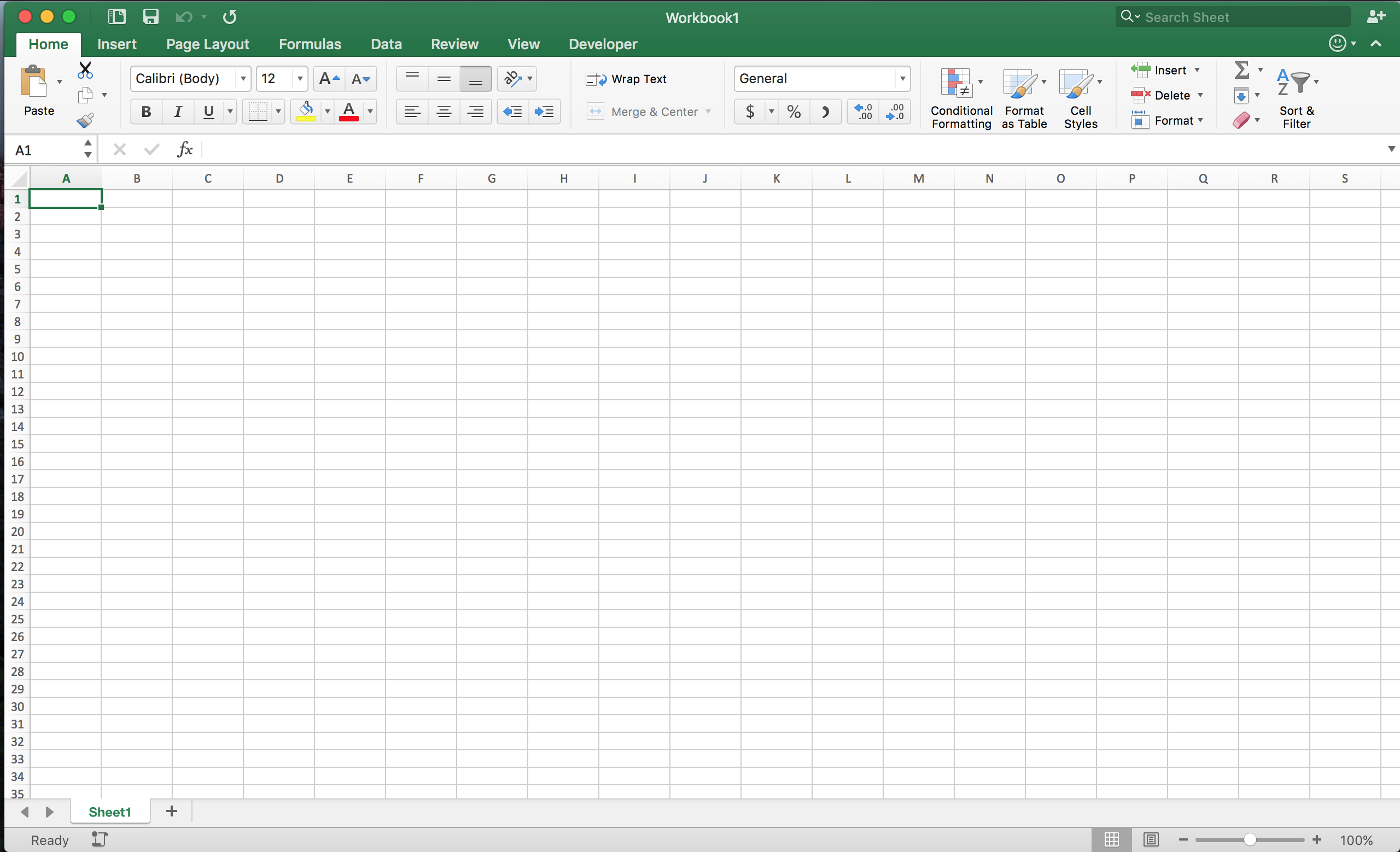 Giao diện Excel trên MacOS