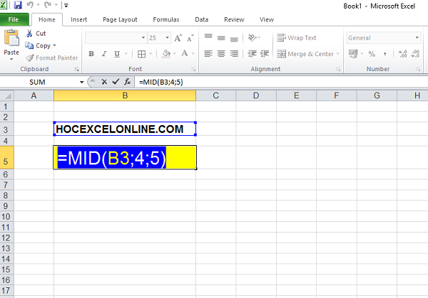 Hàm mid trong excel