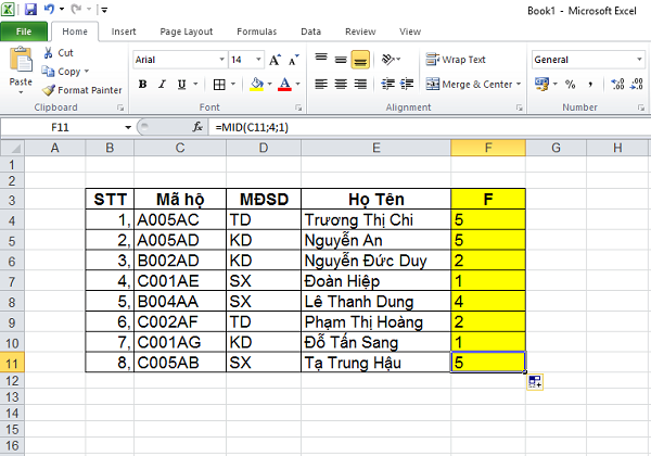 Hướng dẫn cách dùng hàm Mid trong excel