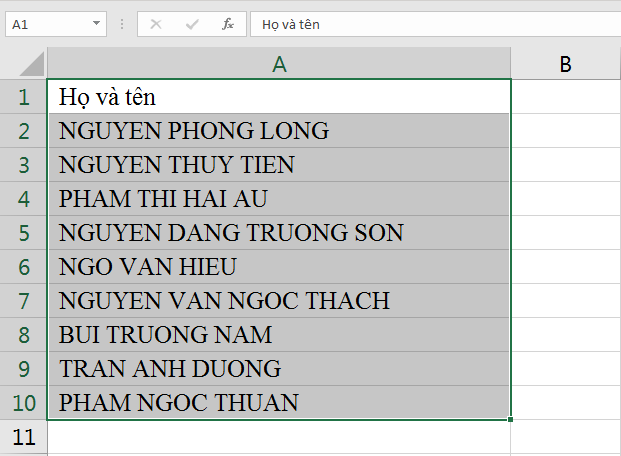 Chọn vùng cần sắp xếp